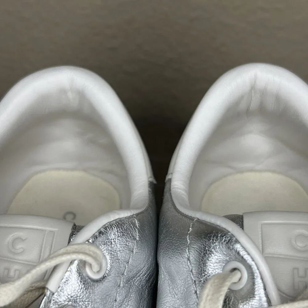 Cole Haan Grand Series Leather Sneakers Womens 9.5 B Silver Metallic Shoes